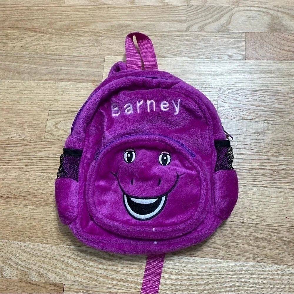 Vintage Barney Mini Backpack Book Bag Purple Dinosaur Zip 90s